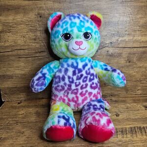 Build A bear Lisa Frank multi color Rainbow leopard print cat teddy bear